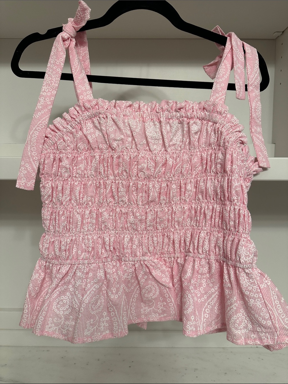 Pink Lily small smocked pink and white top. Like new